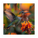 Hummingbird Hovering Near Orange Flowers (Print Only) thumbnail