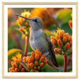 Hummingbird Perched On Orange Flowers thumbnail