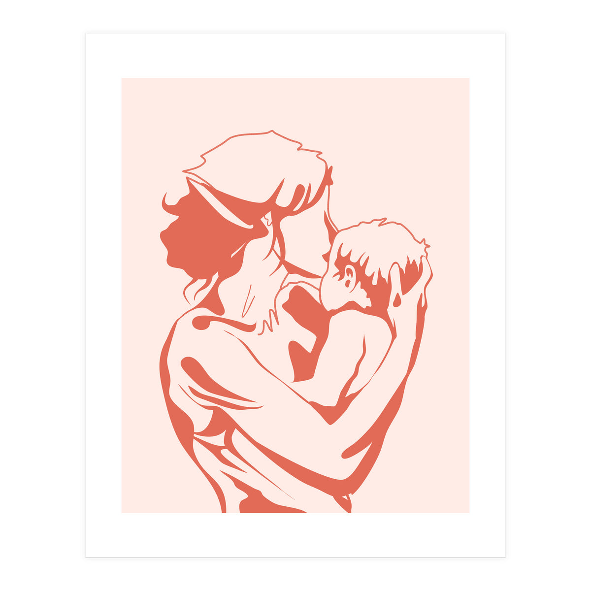 Motherhood, Human Emotion Line Art, Mother Parents Child Baby, Love Care Expression Bohemian Concept (Print Only)