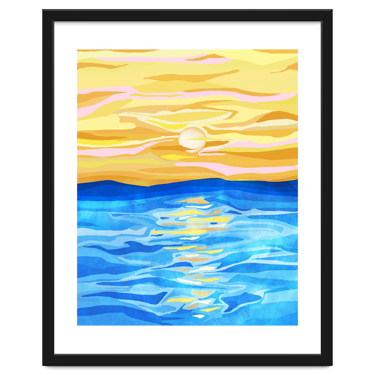 Sunsets & Romance, Ocean Watercolor Painting, Mosaic Eclectic Nature Landscape, Modern Boho Travel