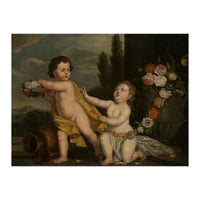German Master (18th Century) – Two Putti with Garlands of Flowers (Print Only)