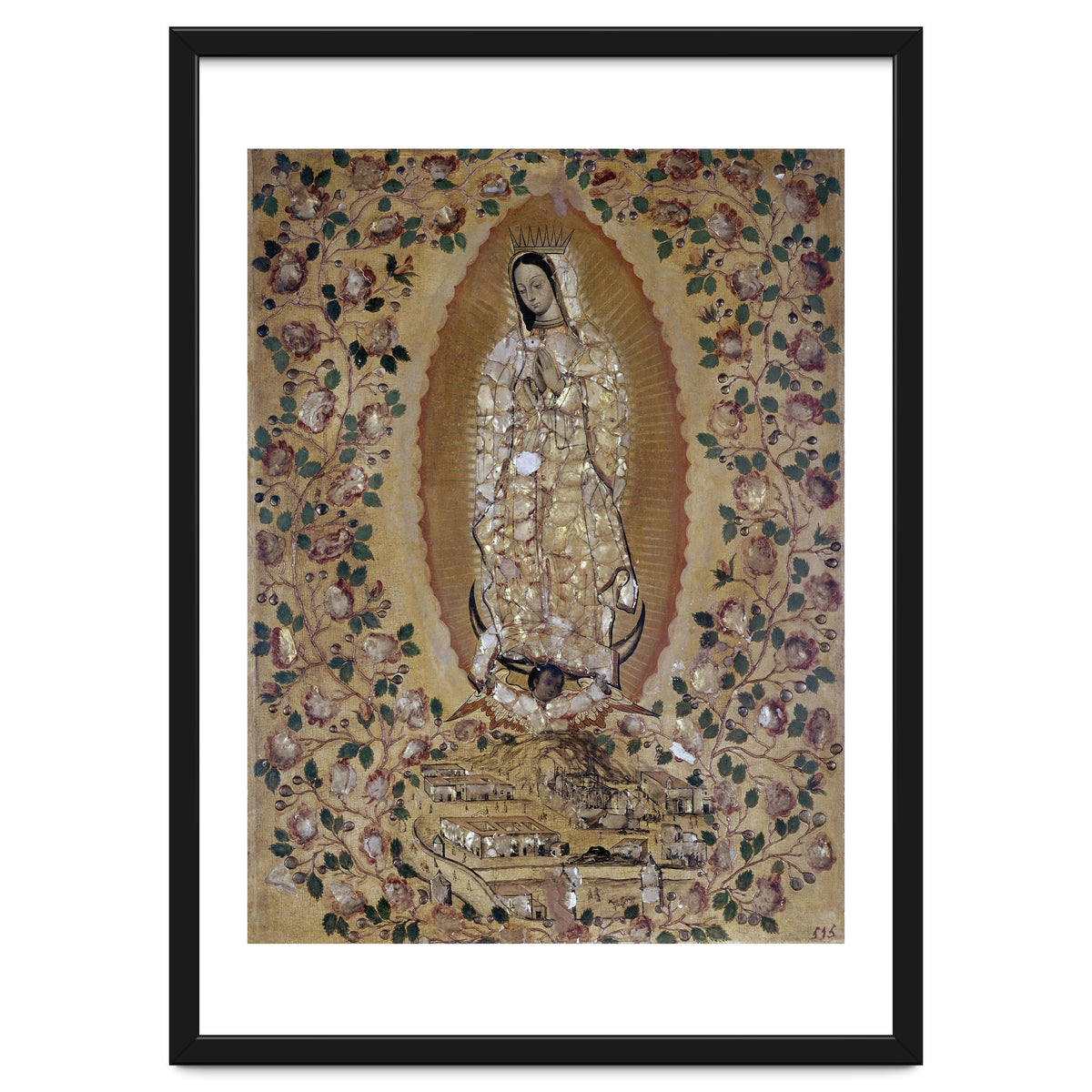 VIRGIN DE GUADALUPE - 1697 - ENCONCHADO PAINTING. JUAN y MIGUEL GONZALEZ PINTORES siglo XVII.