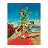 Sexy Pinup Brunette Experiencing Sudden Wind At The Airport (Print Only) thumbnail