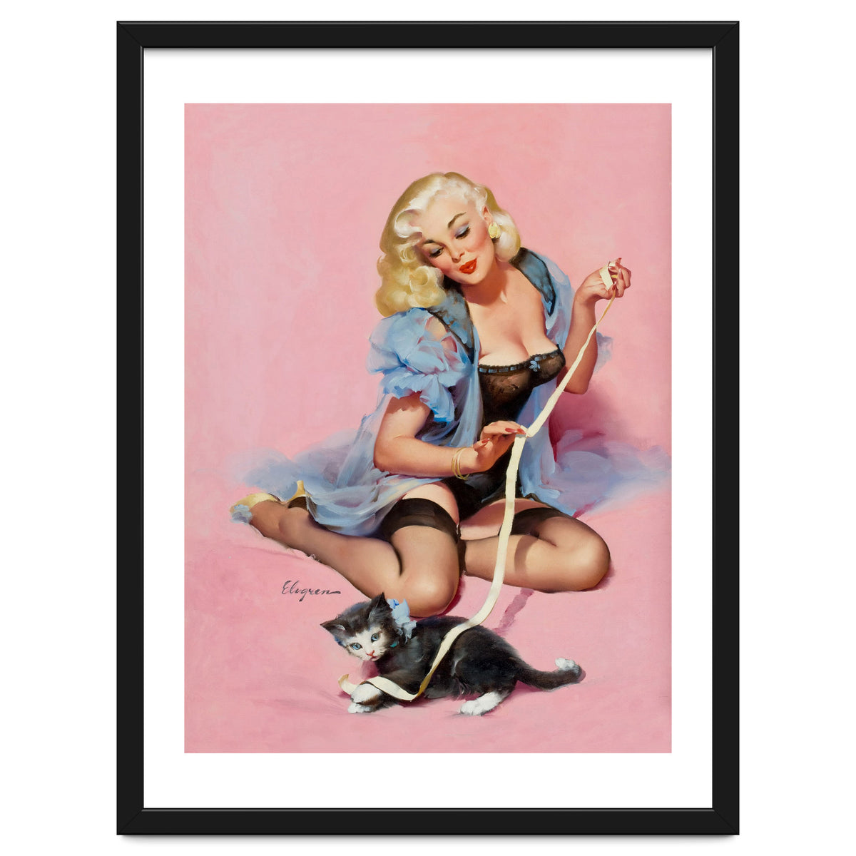 Sexy Pinup Girl Playing With Her Cat