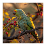 Green Parrot Perched On A Branch With Berries (Print Only) thumbnail