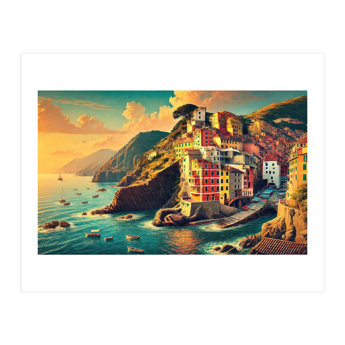 Vintage Cinque Terre Poster, Italy (Print Only)