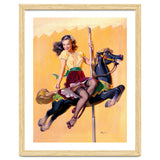 Pinup Sexy Girl Riding A Wooden Horse thumbnail