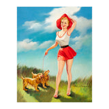 Pinup Girl In Little Red Dress And Two Dogs (Print Only) thumbnail
