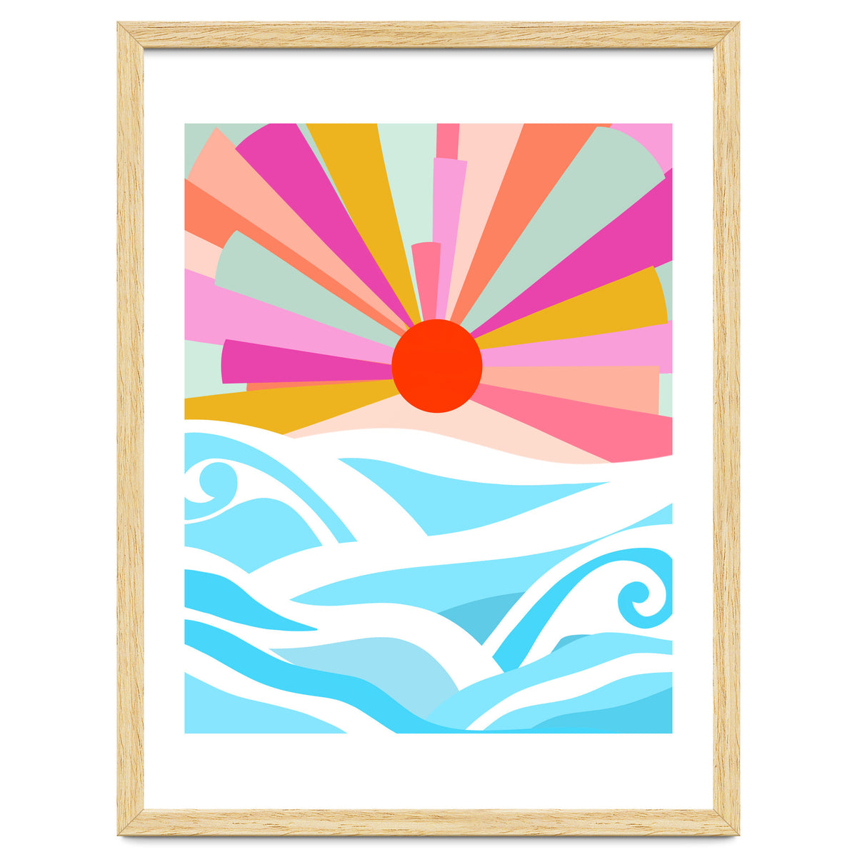 Boho Sunrise, Bohemian Abstract Landscape Nature, Colorful Illustration Ocean Sea Beach Summer, Positive Vibes Mindset