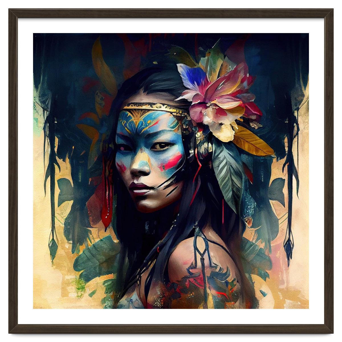 Floral Native Asian Warrior Portrait