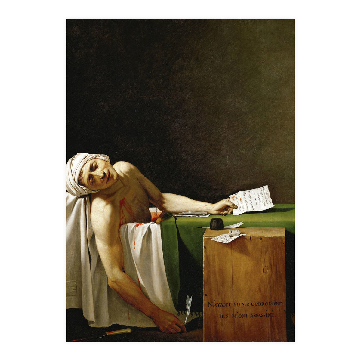 Jean Paul Marat, dead in his bathtub, assassinated by Charlotte Corday in 1793. JACQUES LOUIS DAVID. (Print Only)