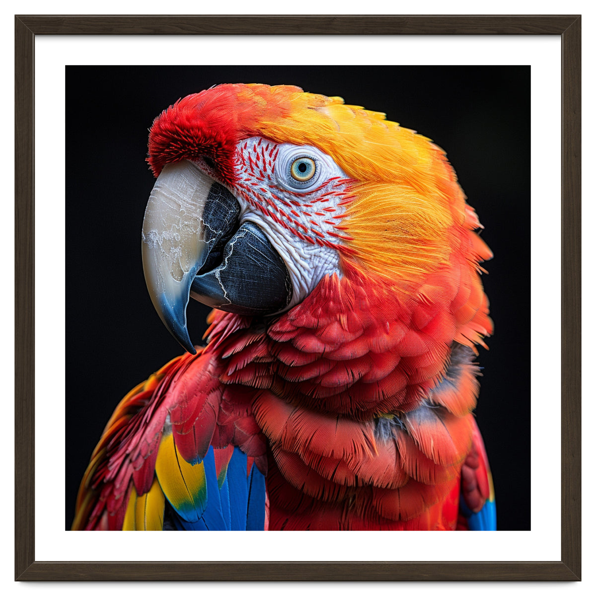 Scarlet Macaw Parrot Close Up Portrait Vivid Colors