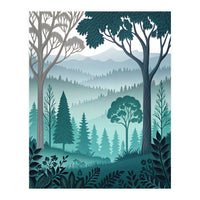 Vibrant Silhouettes in the Misty Teal Highlands (Print Only)