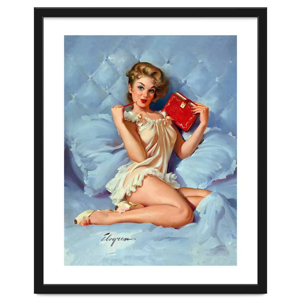 Pinup Sexy Girl Posing With Her Red Book