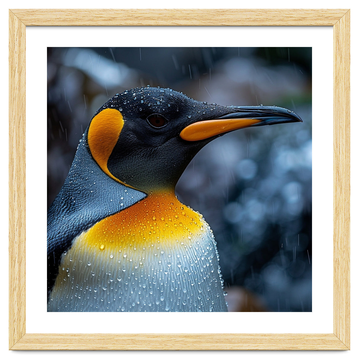 Close Up Of King Penguin In The Rain