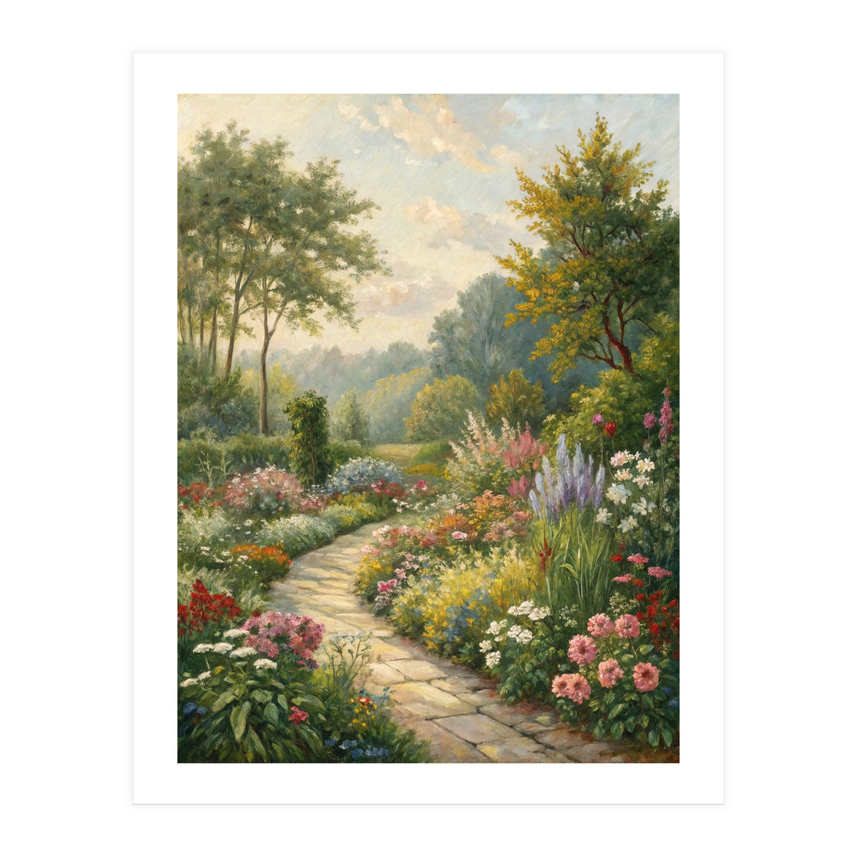 Enchanted English Cottage Garden Oil Painting (Print Only)