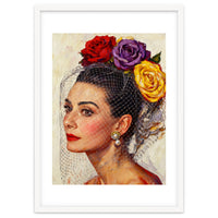 Audrey Hepburn, Impasto Floral Veil Portrait, Classic Hollywood Oil Painting,