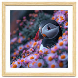 Puffin Bird Among Pink Flowers thumbnail