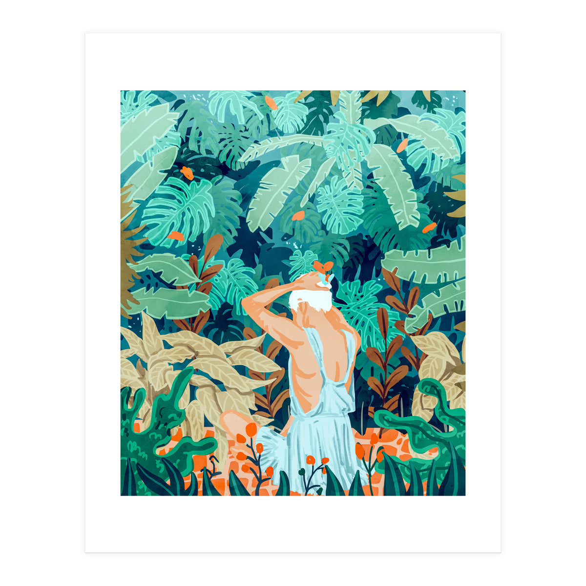Backyard | Jungle Tropical Nature Painting | Botanical Plant Lady Banana Tree Garden Watercolor (Print Only)