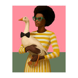 Stylish Woman Holding Goose In Striped Dress (Print Only) thumbnail