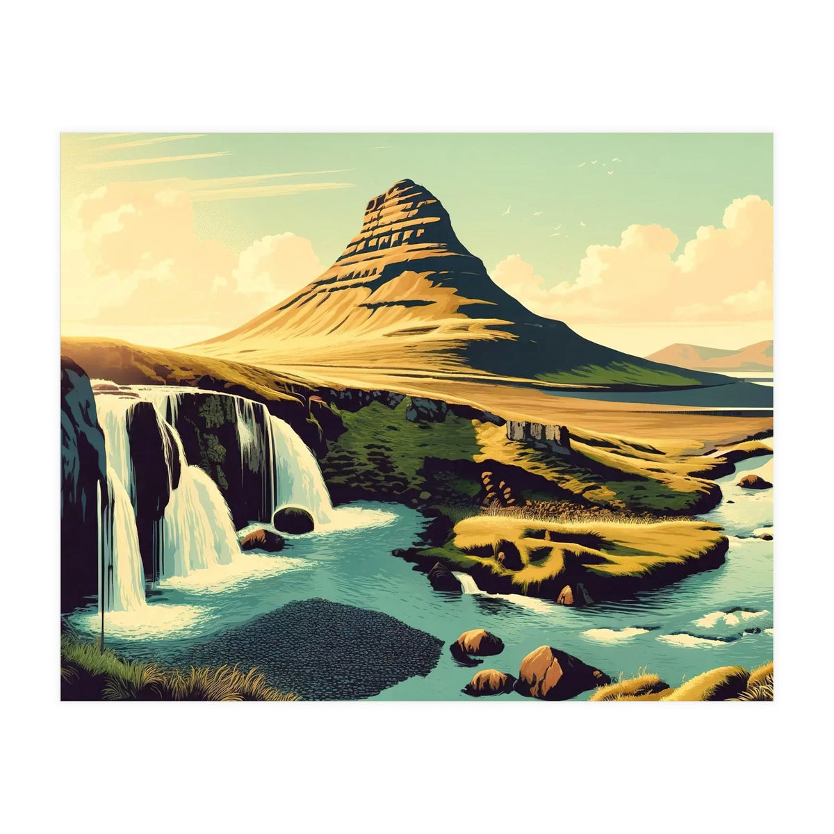 Vintage Iceland, Kirkjufell Mountain Poster (Print Only)
