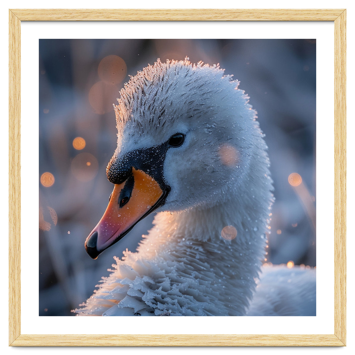 Close Up Frosty Swan Head During Golden Hour