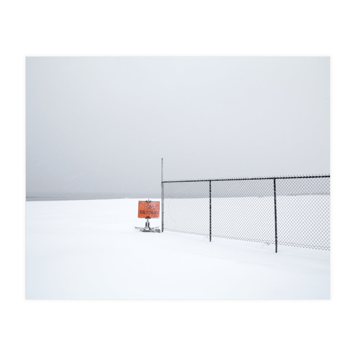 Detour sign in the snow beach (Print Only)