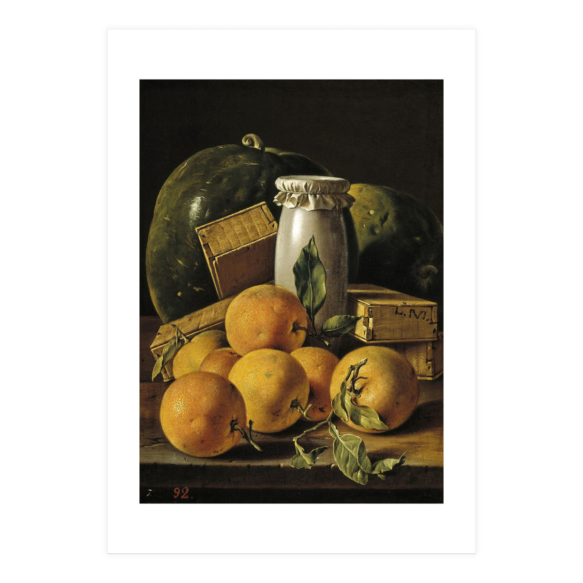 Luis Egidio Meléndez / 'Still Life of Oranges, Watermelon, a Pot, and Boxes of Cake', ca.  1760. (Print Only)