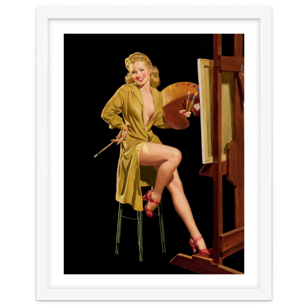 Young And Beautiful Woman Posing In Front Of The Painting Canvas