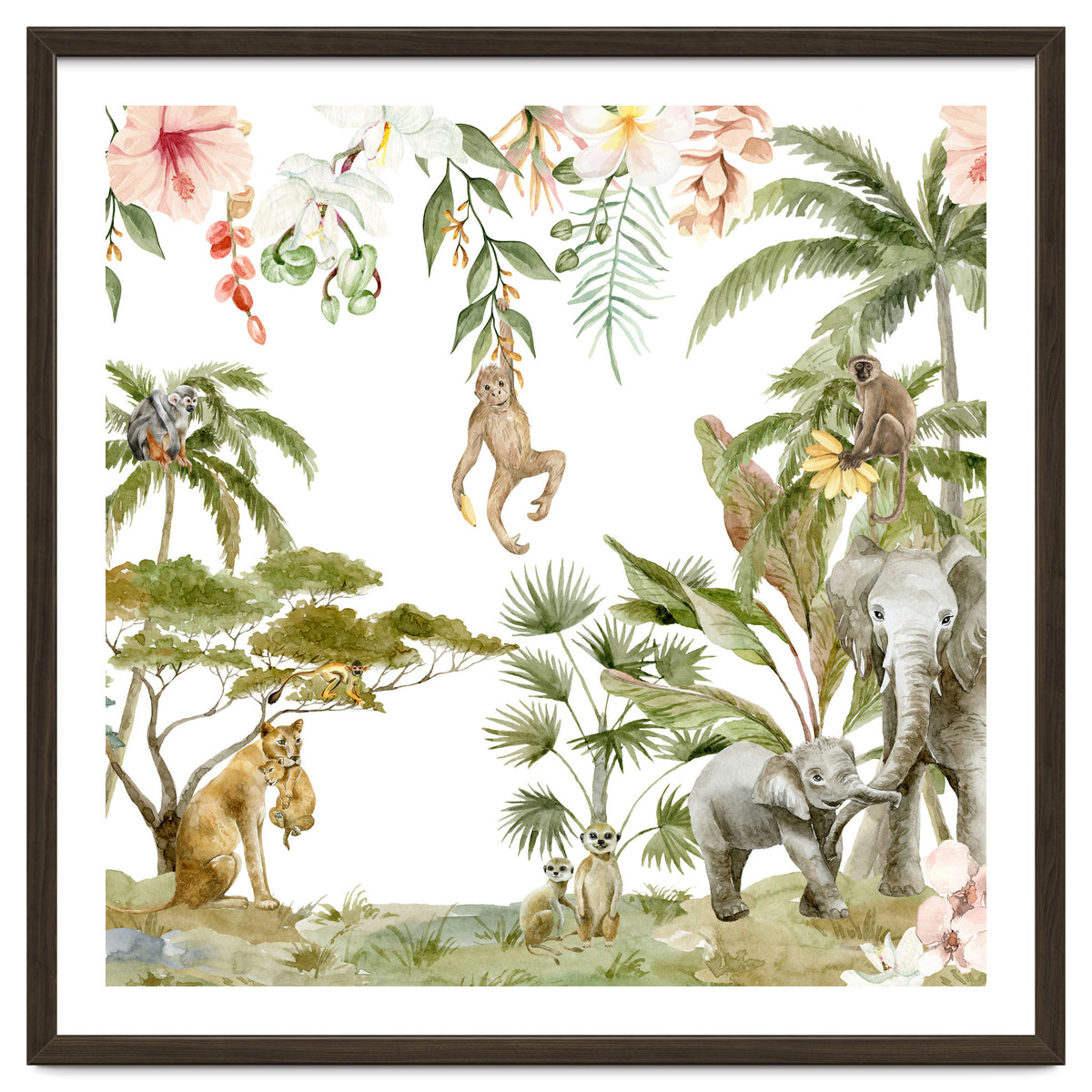 Watercolor Wild Animals Jungle