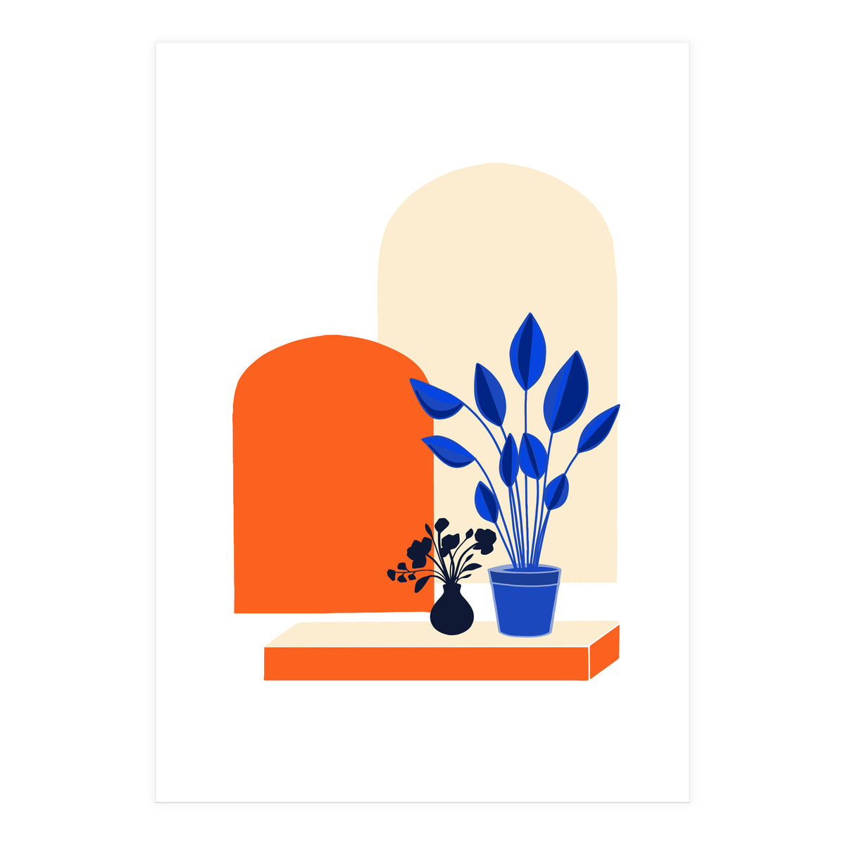Bohemian Window Seat, Abstract Minimal Architecture, Eclectic Shapes Botanical House Plants (Print Only)