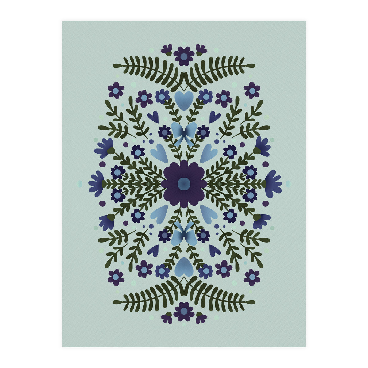 Flowers And Bows Blue And Green (Print Only)