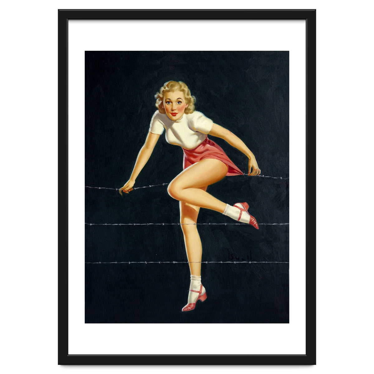 Pinup Girl Crossing The Barbed Wire
