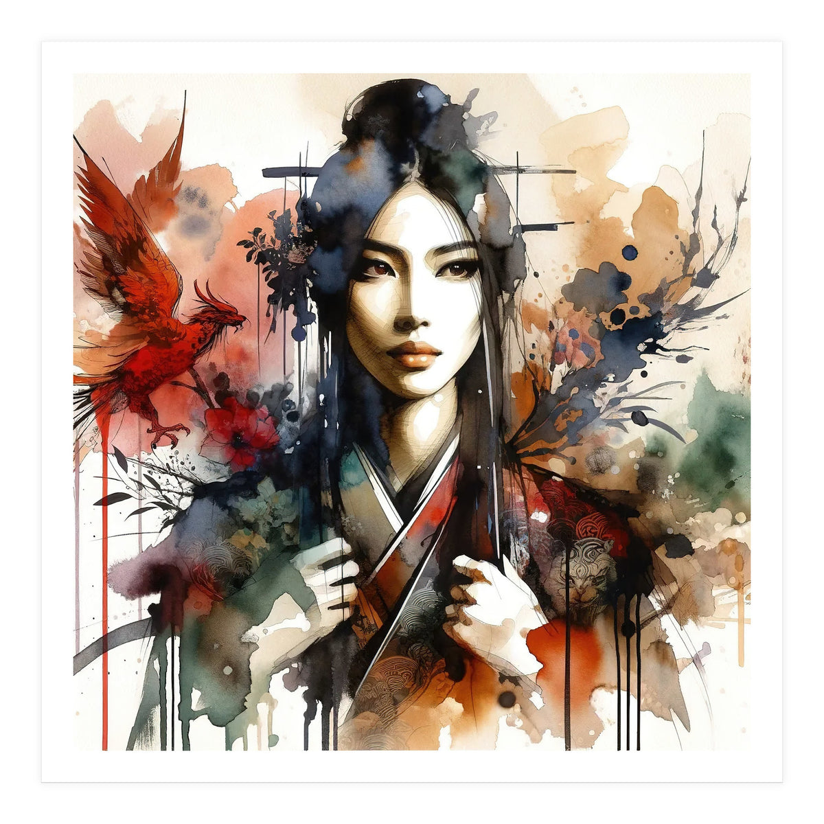 Phoenix Spirit Asian Warrior Portrait (Print Only)