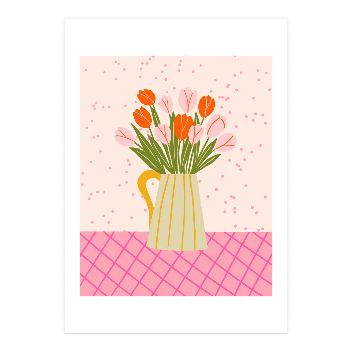 Tulips in a vase - pink and orange (Print Only)