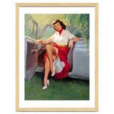 Sexy Pinup Woman Posing In Convertible Car thumbnail