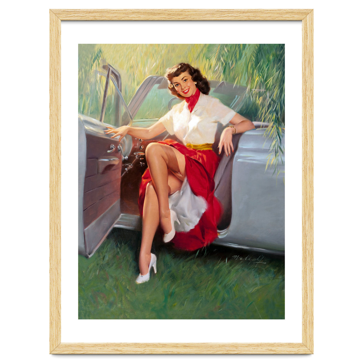 Sexy Pinup Woman Posing In Convertible Car