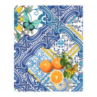 Mediterranean blue tiles, butterflies and citrus fruit (Print Only)