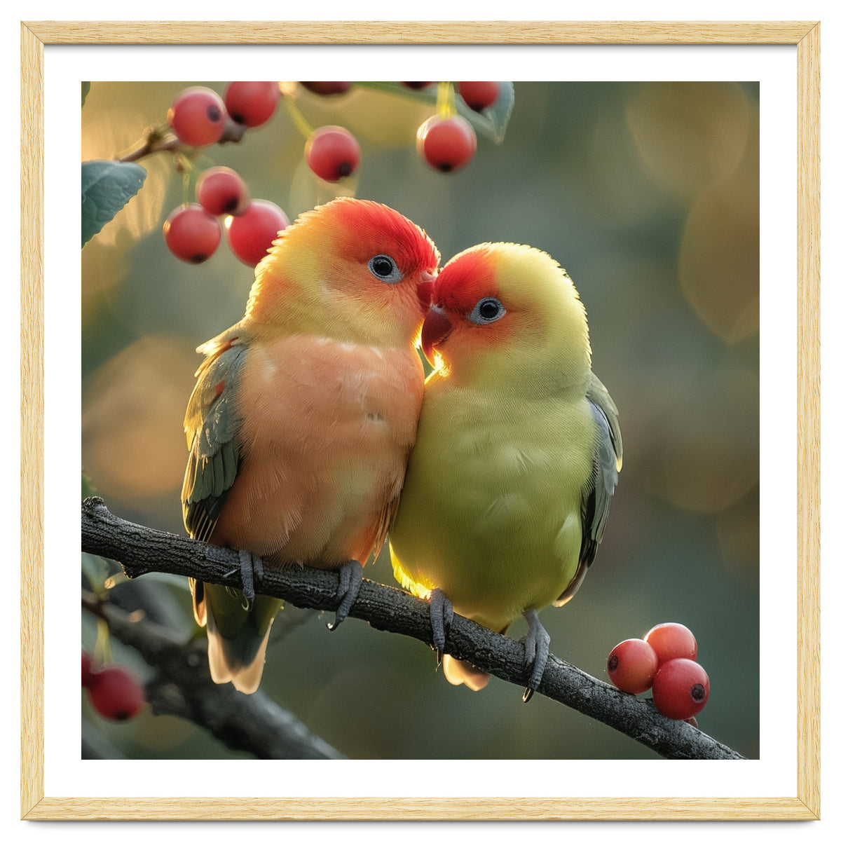 Two Lovebirds Sitting On A Branch