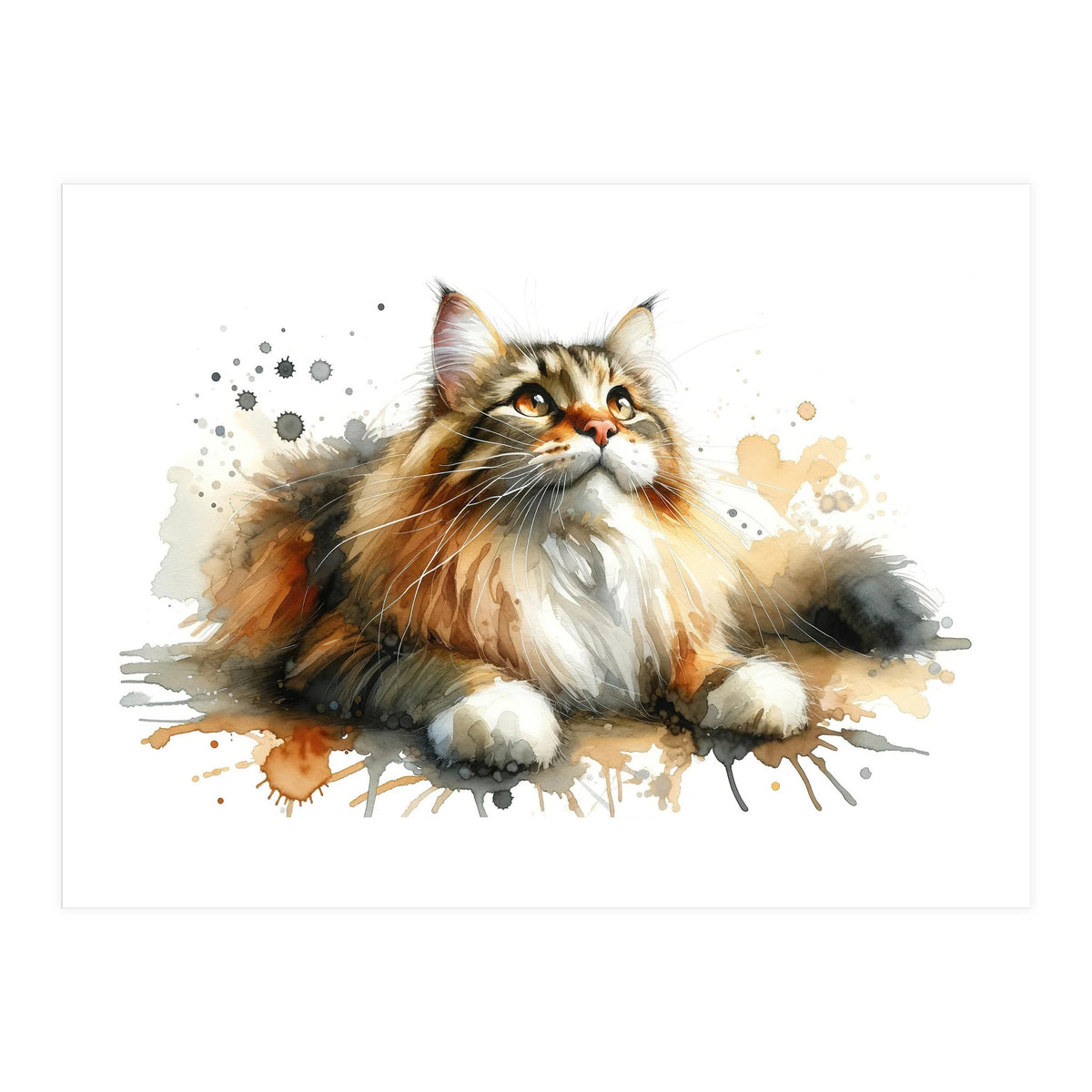 Majestic Cat With Watercolor Splashes (Print Only)
