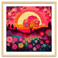 Folk Sunset Blossoming Tree