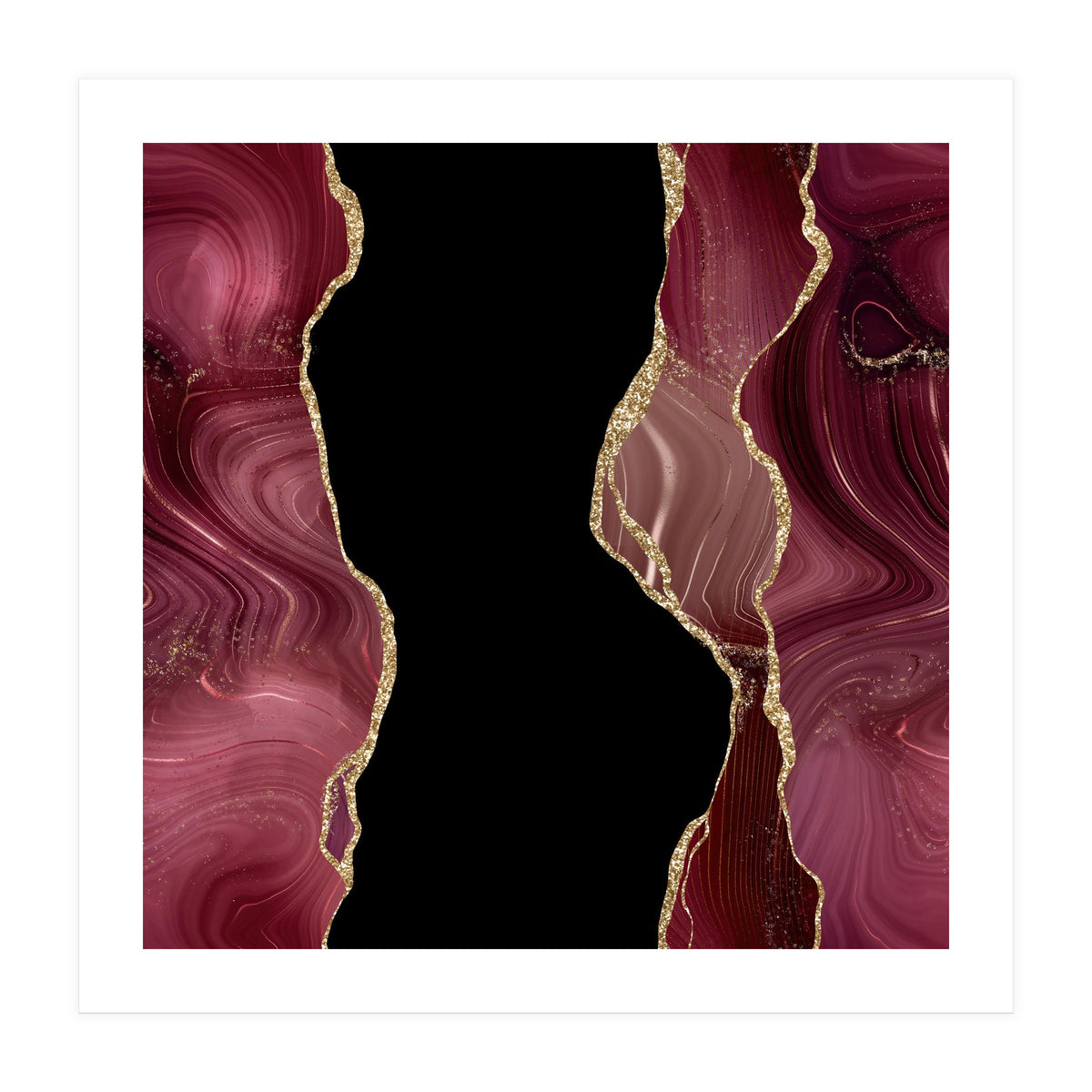 Burgundy & Gold Glitter Agate Texture 02  (Print Only)