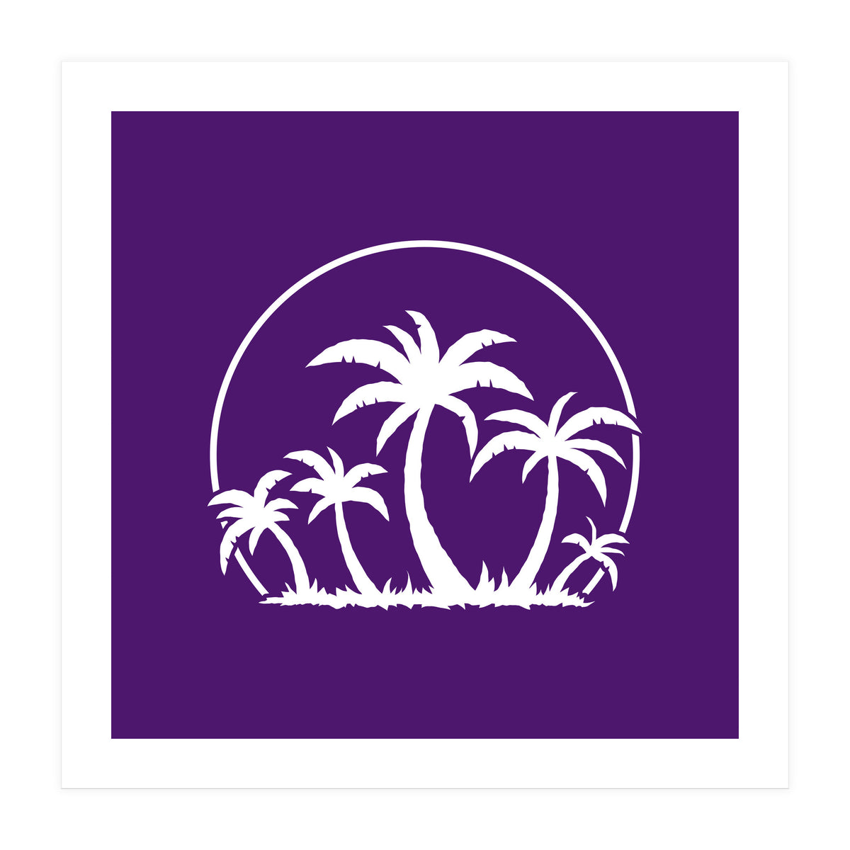 Palm Trees And Sunset in White (Print Only)