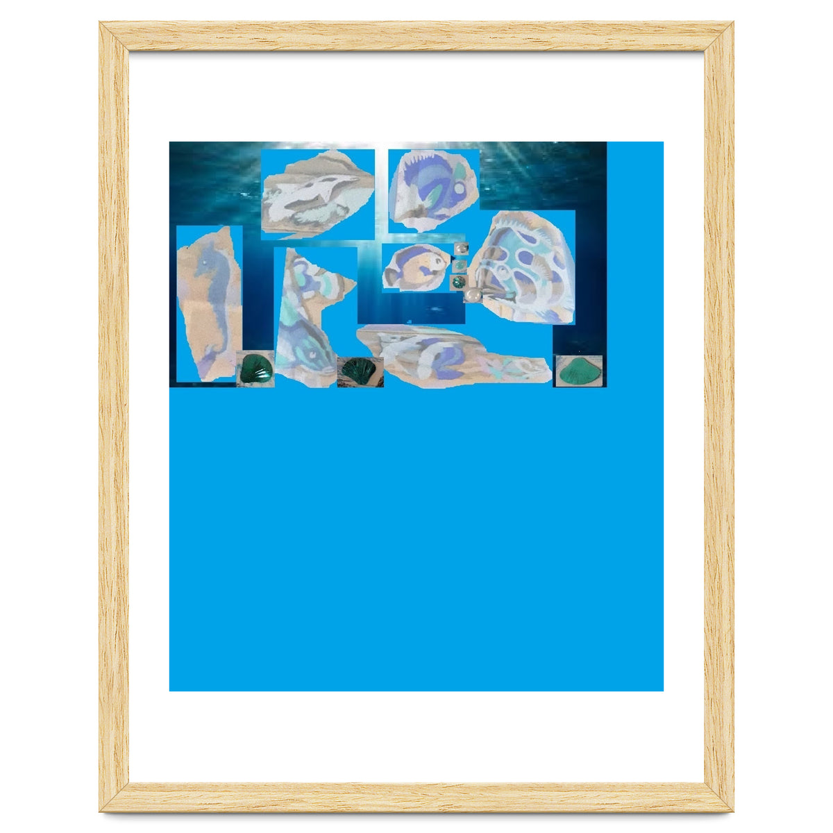 Collage Of Fishes Painted And Reversed On A Deep Blue Sea Canvas