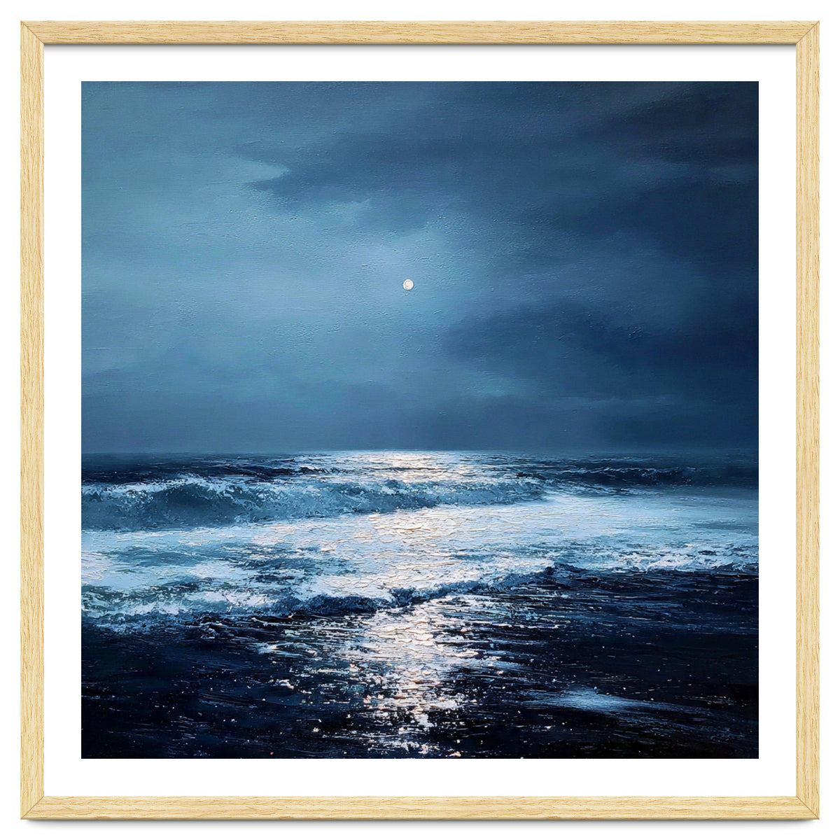 Midnight Seascape with Moonlight Reflecting