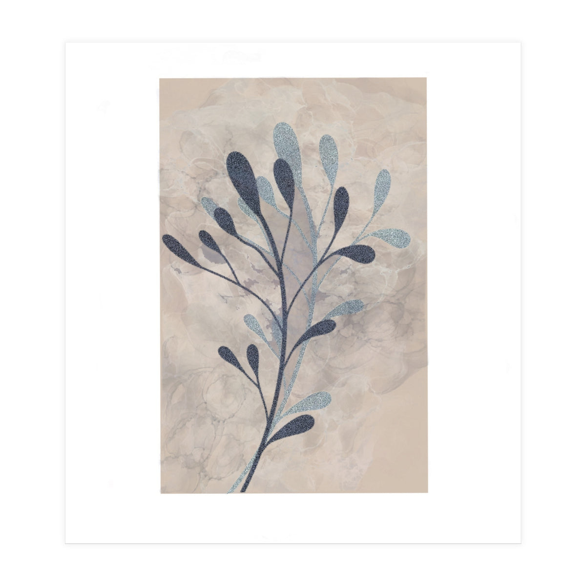 Leaf Beige and Blue Art Print (Print Only)