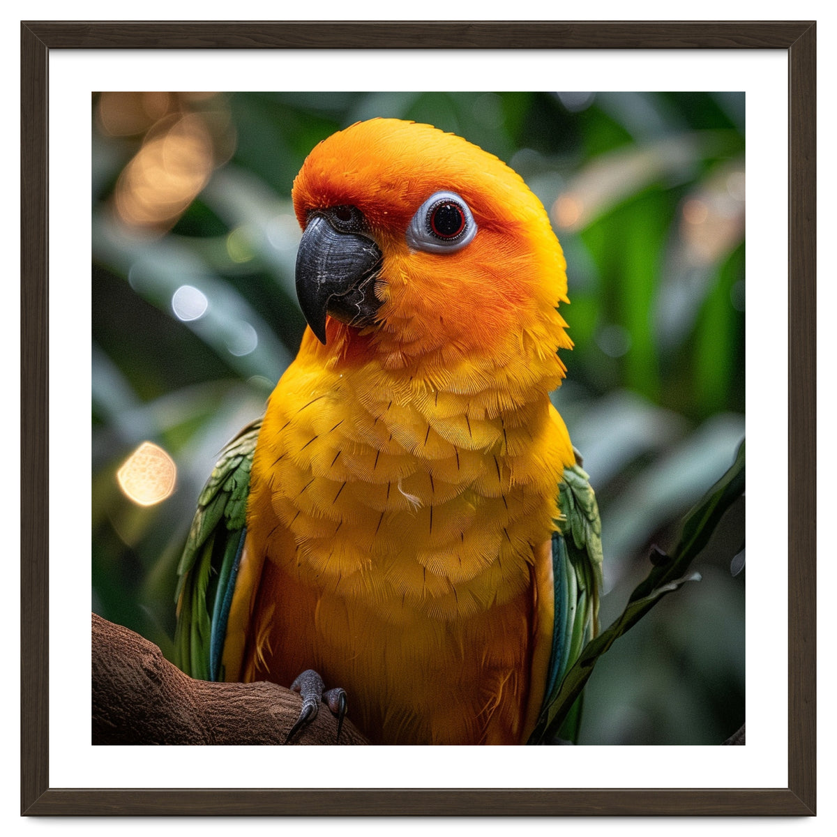 Sun Conure Parrot Colorful Bird Perched On Branch