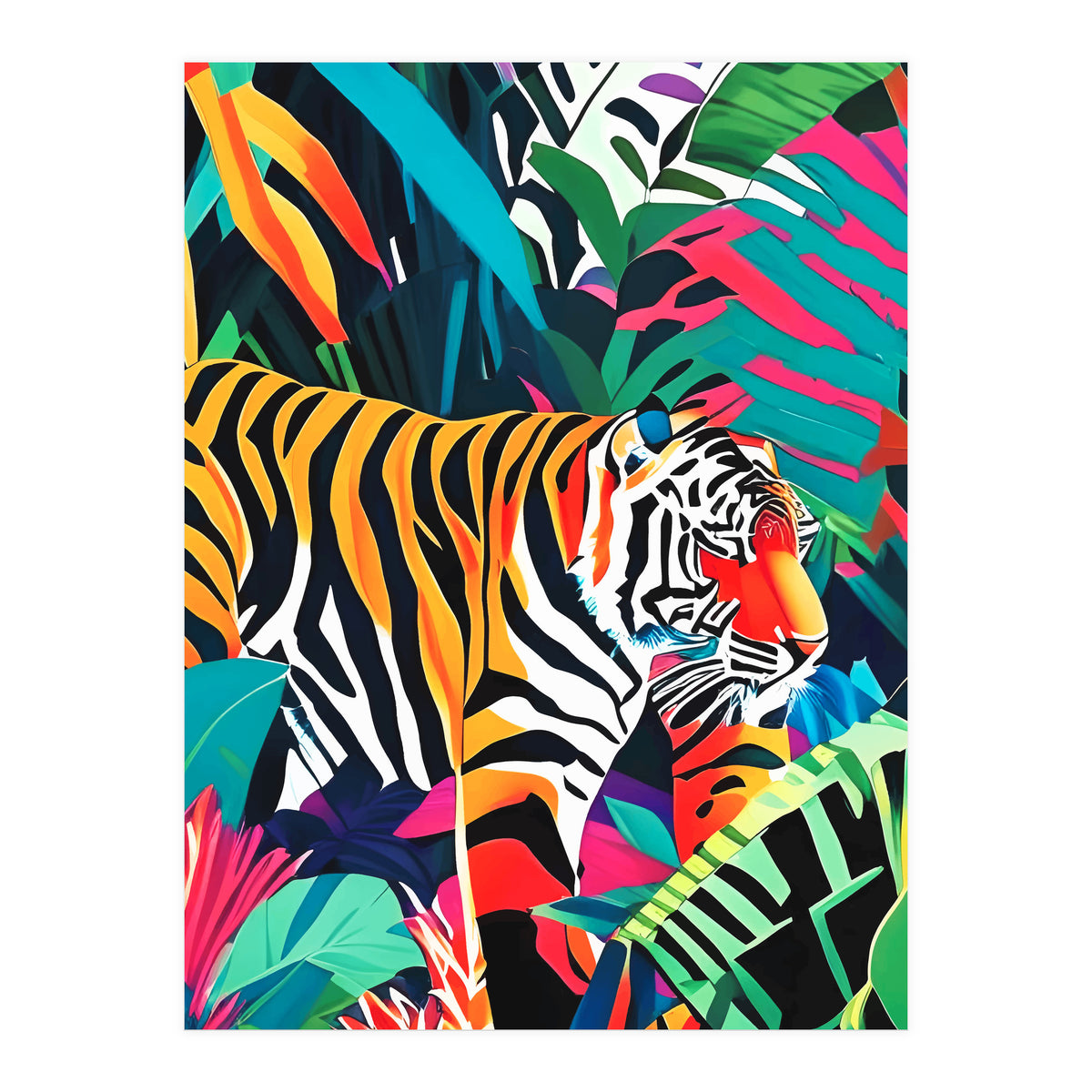 The Tigress, Fearless Wild Animal Tropical Jungle, Multicolor Cat Confidence Peaceful Calm Bohemian Eclectic (Print Only)