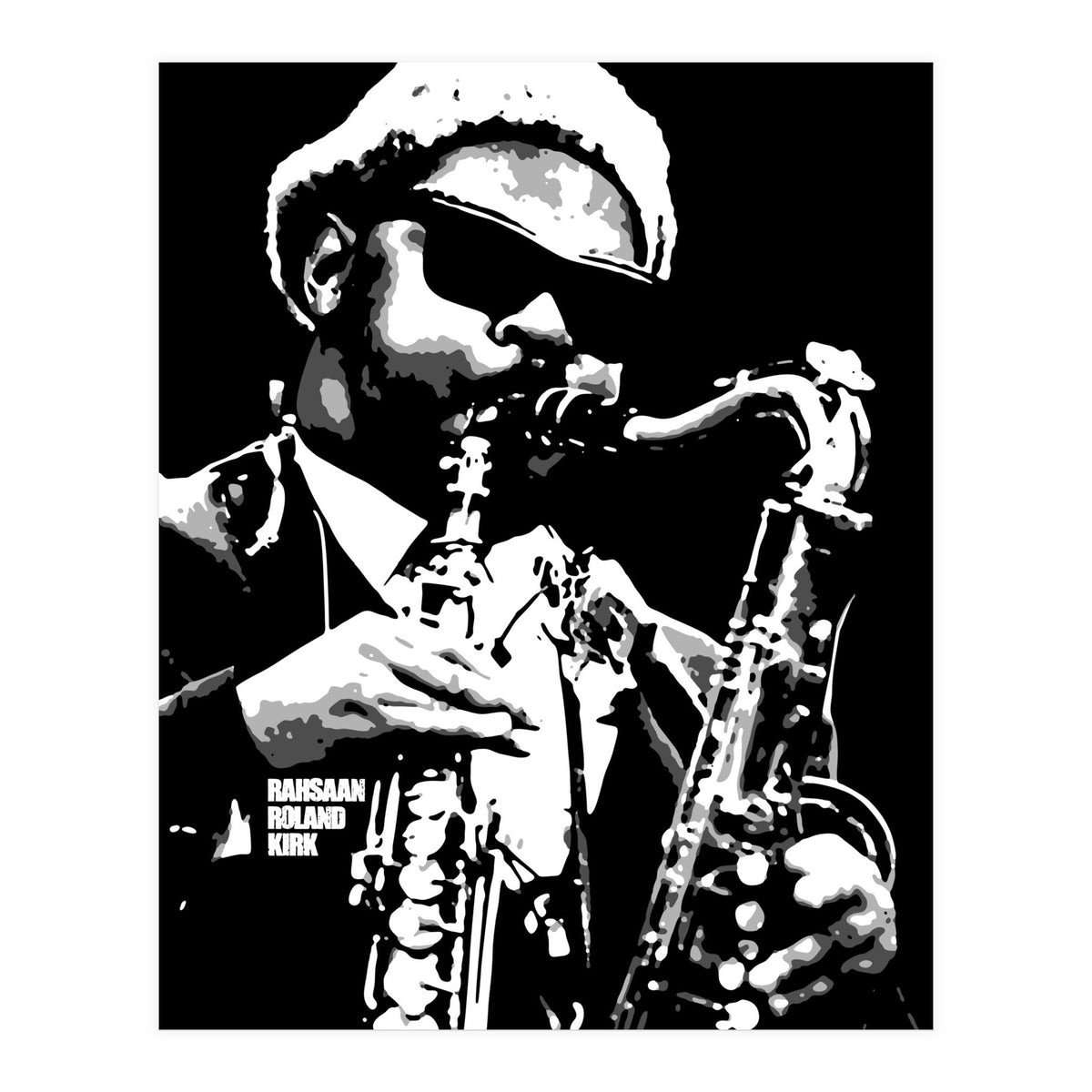 Rahsaan Roland Kirk American Jazz Multi-Instrumentalist in Grayscale 2 (Print Only)