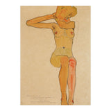 Seated female nude with raised right arm,1910 Gouache,. (Print Only) thumbnail